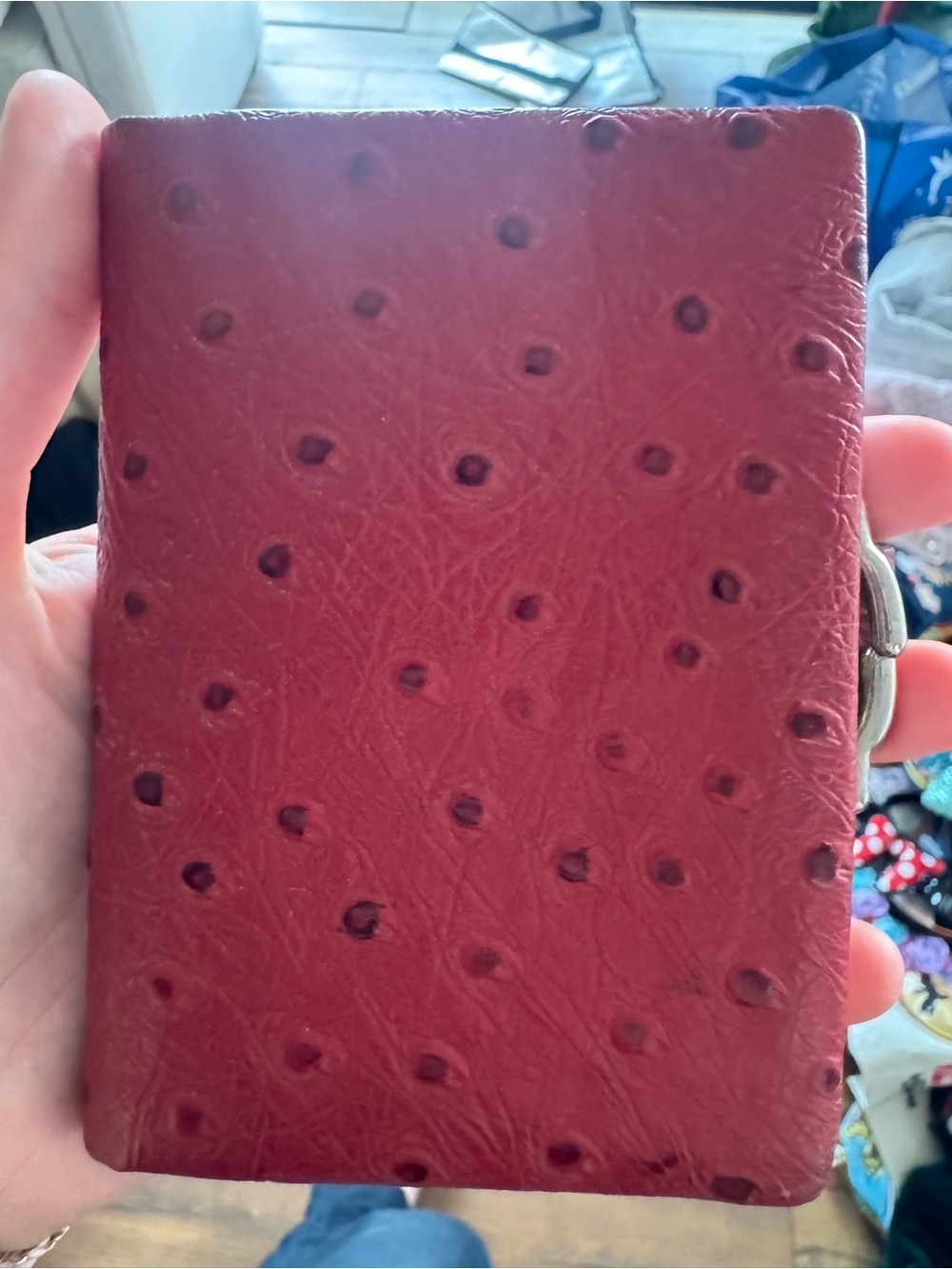 Vintage Red Faux-Ostrich Leather Wallet Case